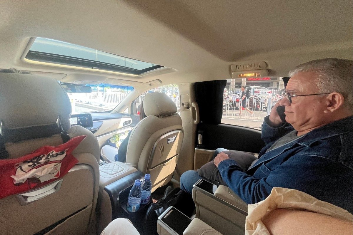 Sales and technical team en route to meet with a Mexican textile industry client interested in ultrasonic quilting technology for their manufacturing operations.
